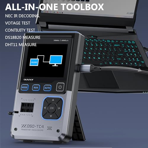 DSO-TC4 Oszilloskop, 3 in 1 Oscilloscope Handoszilloskop Transistortester Signalgenerator 10 MHz Bandbreite 48 MSa/s Abtastrate Multimeter Oszilloskope mit 2.8’’ Tft Display, Transistor Tester