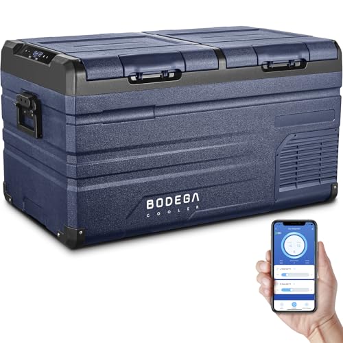 BODEGACOOLER 12 Volt Car Refrigerator,Dual Zone APP Control, Designed with Removable 2-Way Door Portable Freezer,75 Quart-4℉-68℉ RV Electric Cooler 12/24V DC and 100-240V AC for Camping,Trav