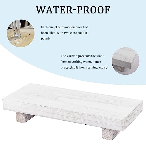 zoocatia Small Wood Tray Pedestal Stand Farmhouse Bathroom Decor Decorative Wooden Riser Kitchen Soap Dish Holder for Vanity, Counter, Sink, White