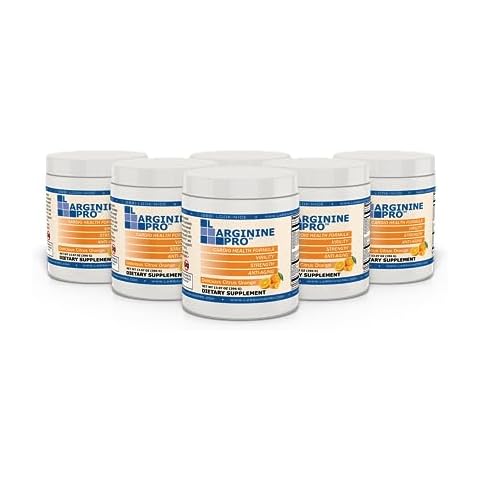 L-ARGININE PRO | L-arginine Supplement Powder | 5,500mg of L-arginine Plus 1,100mg L-Citrulline (6 Jars, Orange) Cover