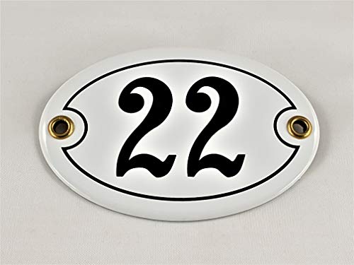 Preisvergleich Produktbild Emaille Hausnummer Schild Nr. 22, oval, Weiß-Schwarz"Handarbeit"