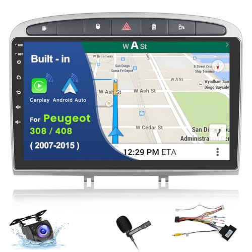 Autoradio Android 13 Pour Peugeot 308/408 (2007-2015) - Écran Tactile 9 Pouces, 4Go+64Go, CarPlay/Android Auto Sans Fil, GPS, Caméra De Recul Incluse