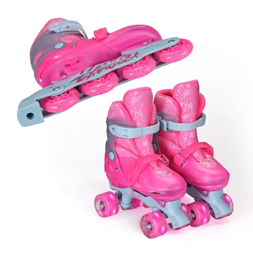 Barbie 2in1 Kids Roller Skates Transform from Quads to Inlines Skates Durable Hardshell Boot LED Wheels for Quads and Inlines ABEC-7 Carbon Steel Bearings US Size 3-6