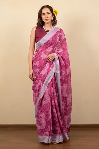 Image of MIRCHI FASHION Saree for Woman Cotton Blend Printed | Traditional Ethnic Sari for Ceremonial Use and Farewell with Blouse Piece