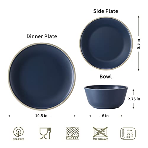 Gufaith Melamine Dinnerware Sets For 4,12 Piece Melamine Plates And Bowls Sets, Nautical Dinnerware Sets, Modern Style,Dishwasher Safe, Bpa Free, Suitable Indoor And Outdoor Use (Deep Blue) #TOP5