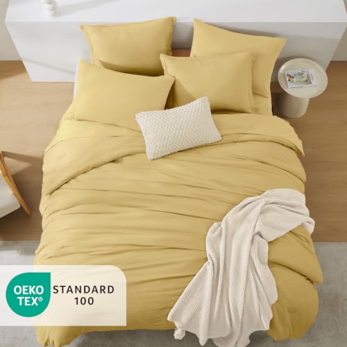 Image of Full Size Comforter Sets-7 Pieces Ultra Soft Bed in a Bag Full Bedding Sets | Prewashed All Season Comforter with Sheets, Pillow Shams & Pillowcases,Butter yellow
