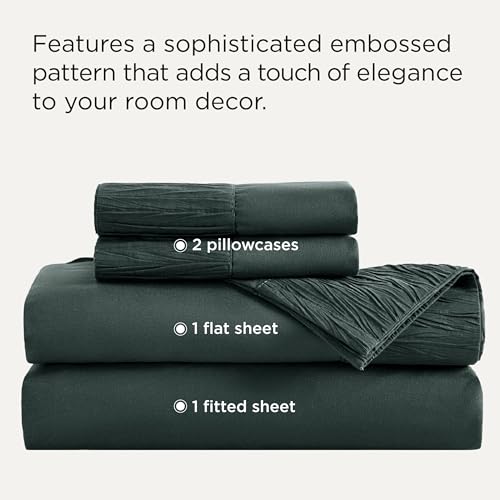 Image of Bedsure Queen Sheet Set - 4 Pieces Soft Queen Size Sheets - Breathable & Cooling - Hotel Luxury - Easy Care Polyester Microfiber Bedding for Women, Men, Dark Green