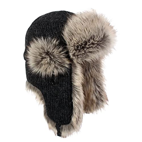 WDSOPK Gorro para Hombre y Mujer, cálido Gorro de Aviador de Piel, Gorro de Soldado, Gorra con Orejeras, Color Negro, 58 cm (Negro 7 5/8)