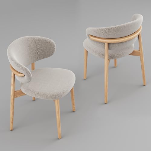 Juego de 2 sillas de comedor ergonómicas modernas con asiento tapizado con respaldo curvado, almohadillas antideslizantes ajustables, patas de madera maciza para comedor
