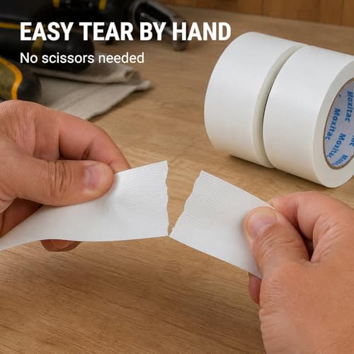 Image of White Duct Tape Heavy Duty, 2 Rolls, 2 Inch x 30 Yards Each, PE Coated Cloth Tape, Easy Tear by Hand, Water-Resistant Surface for Repairs, Packaging, Labeling, Bundling and Moving