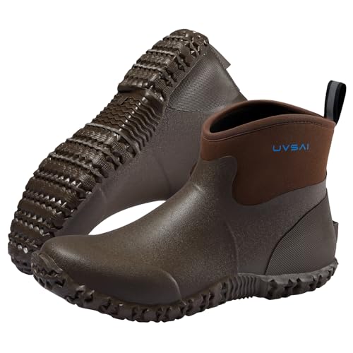Men's Waterproof 5.3-inch Ankle High Garden Shoes Rain Boots Slip-On Footwear for Gardening Farming Lawn Care Yard Work