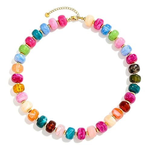 Salircon Beaded Necklaces for Women, Colorful Statement Resin Chunky Necklace Boho Beach Summer Jewelry Adjustable Choker Vacation Gift (Colorful1)