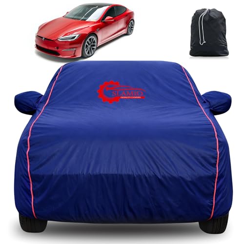 Image of 100% Waterproof Car Cover for Tesla Model S | All-Weather, Dustproof & UV Protection | Heavy-Duty 3-Layer Fabric | Custom Fit with Mirror & Antenna Pocket | Navy Blue
