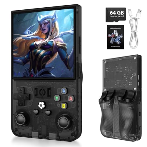xiskt 2025 Upgraded R36MAX Retro-Handheld-Spielkonsole mit 64GB internem Speicher und 18000+ klassischen Spielen–Tragbare Videospielkonsole mit Linux-System, 4-Zoll-IPS-Bildschirm und 4000-mAh-Akku