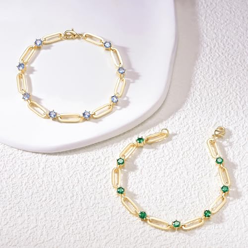 Pulsera Paperclip para Mujeres con Cadena CZ 14K Dorada miniatura 3