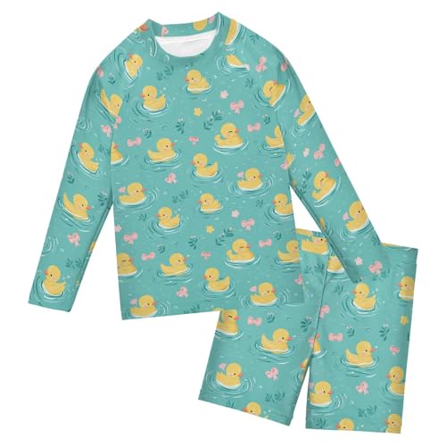 Cute Yellow Rubber Duck Baby Boys' Toddler Long Sleeved Rashguard Swim Bathing Suit Set B0404262
