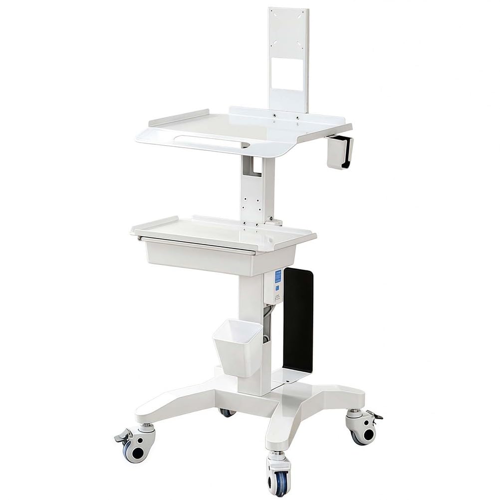 YNIYUJKL Dental Cart With Scanning Handle Brackets, Silent Brake Wheels, Adjustable Tray Height, And Hidden Drawers For Hospitals And Labs