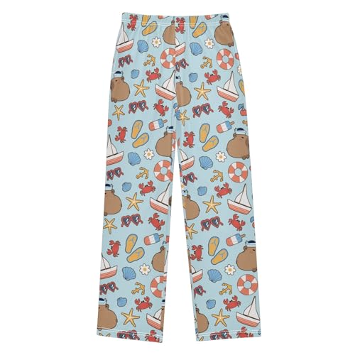 Cartoon Sailor Capybara Pajama Pants Lounge Sleep Pants Elastic Waist Long Pajama Bottoms with Pockets for 6-14 Years