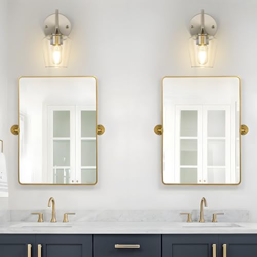 Image of foucasal Bathroom Light Fixtures 1-Light Brushed Nickel Bathroom Vanity Light with Clear Glass Shade, Modern Wall Lights for Bedroom Hallway Living Room (E26 Base)