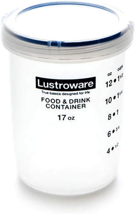 Lustroware Airtight Screw Top Food Containers with Measurement Marks | Made with BOA Free Material | Microwave and Dishwasher Safe (6, 17 oz (3,6x3,6x4,6"))