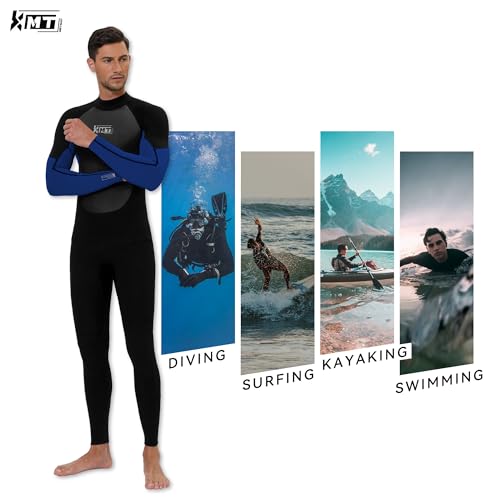 KMT Wetsuit for Men, Mens 3/2mm Wetsuits Full Ultraflex Wet Suits Back Zip Keep Warm in Cold Water High-Elasticity CR, Blue Large