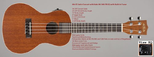 KALA plis Ukulélé de Concert en acajou avec égaliseur, de Concert avec UB-C) - Les Beatles, Paul McCartney, John Lennon, RIngo Starr, George Harrison KALA plis Ukulélé de Concert en acajou avec égaliseur, de Concert avec UB-C)