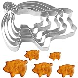 Cookie Cutter Set of 5,Pig Cookie Cutter Mexican Set Stainless Steel,Cute Animal Shape Cookie Cutters,5 Sizes(4.5'',4'',3.4'',2.6'',2''),Concha Cutter,Cookie Stamps for Baking Cookies,Easy to Use