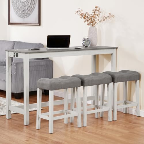 Merax 59" Bar Table Set with Power Outlet & 3 Stools