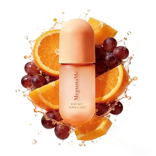 MegustaMe Orange & Grape Body Spray for Women, Long Lasting Citrus Fruits Perfume Mist, Paraben Free Phthalate Free, Lightweight Non-Sticky Gentle Skin Safe Daily Fragrance, Travel Size 3.38 fl oz