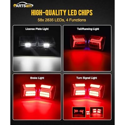 Partsam LED Wireless Trailer Lights Kit Magnetic Towing Tail Lights 58LED Universal Stop Turn Running Light with License Plate Light for Towing Trucks Trailers IP67 Waterproof 10-30V