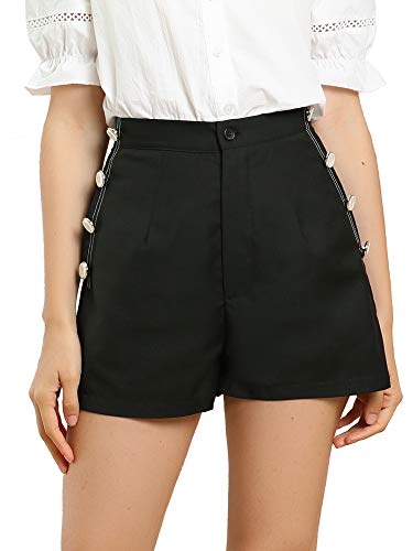 Allegra K Women s Sailor Shorts High Waist Button Decor Pockets Vintage Short Suit Pants X-Large Black