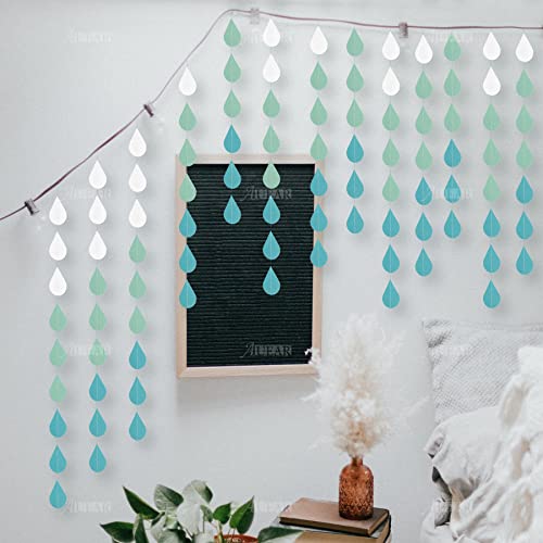 Auear, Raindrop Garland Blue Paper Hanging Raindrop For Decor (8 Pack) #TOP4