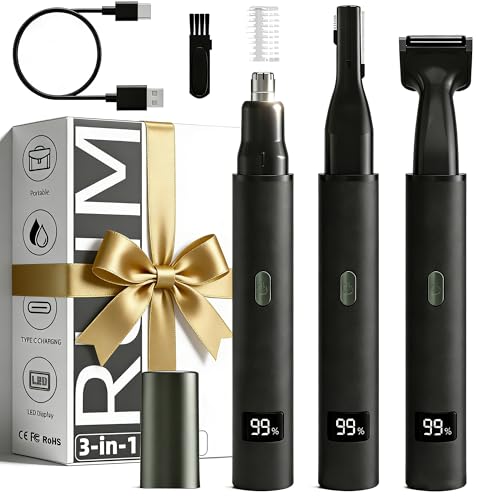 RUIM 3-in-1 Nose Hair Trimmer for Men, Electric Ear & Eyebrow Groomer with LED Display, USB-C...