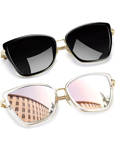 Joopin Oversized Cateye Sunglasses Fashion Cat Eye Sun Glasses UV Protection Trendy Becky Shades for Women Ladies Cute Sunnies (Black + Pink)