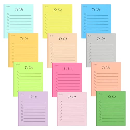 12 Packung Notizen,500 Blatt To Do Liste Haftnotizblock,Bunt Selbstklebend Tagesliste Notizblock,Linierte Notizzettel,Tagesliste Notizblock für Büro Zuhause Schule(9 * 7cm)