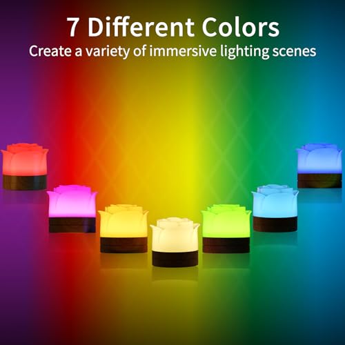 ICARERSPACE Roses Night Light,Dimmable Touch Lamp for Bedroom,Wood Grain Magnetic Attraction Night Light for Kids Portable Table Bedside Lamp - Image 4