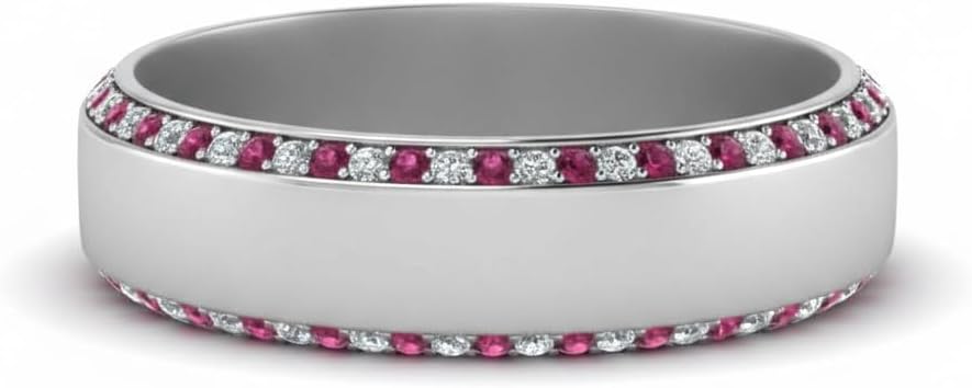 Choose Your Gemstone 6 MM Eternity Band For Men sterling silver Round Shape Mens Wedding Bands Affordable for your Girlfriend, Wife, Partner Wedding US Size 4 to 12