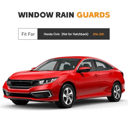 Image of Shatterproof Taped-On Window Deflectors for Honda Civic 2016-2021 (Not for Hatchback) with Chrome Trim, Rain Guards, Window Visors for Car, Vent Deflector, 4pcs