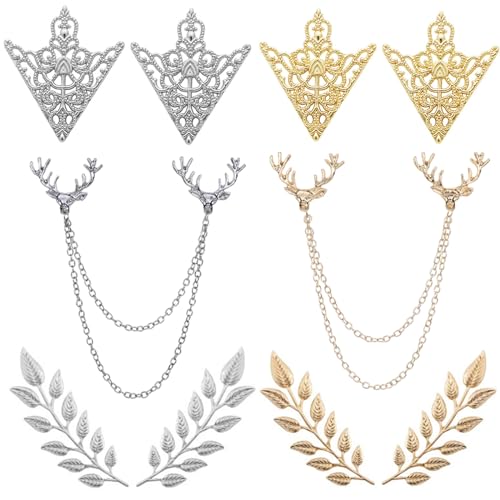 Image of JinYu 10pcs Hollow Pattern and Angle Triangle Collar leaf Brooch Antler with hanging chains Gold and Silver for Men Women