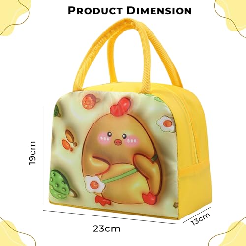 Image of Kraptick Compact & Stylish Design Printed Tiffin Bag for Children Insulated Lunch Bag for Kids Perfect Leakproof Keeps Hot and Cold Lunch Bag for School (Yellow Cute Chicken)