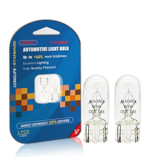 ALKOREY T10 W5W 194 168 12V 5W Light Bulbs,2700K Warm White Lamps,Replacement Bulb for License Plate Lights, Dome Map Light, Courtesy Light Bulbs,2 Pack