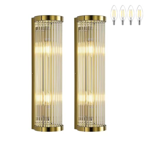Crystal wall sconces Crystal Sconces set of 2 Sconces wall set of 2 2-Light Modern Brushed Titanium Gold Wall Sconce scones lighting modern wall sconces for Living Room Bathroom Vanity