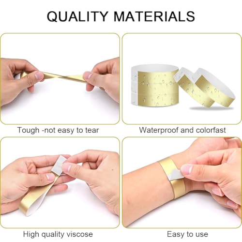 LICQIC 200 Pcs Gold Event Wristbands, Party Wristbands, Waterproof Wristbands Suitable for Event Parties Concerts Water Parks - Image 3