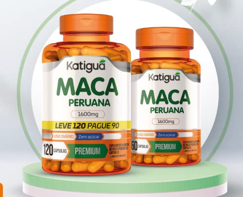 Maca Peruana, Sem sabor, Vegan products, Katiguá, 60 Cápsulas de 1600mg, Laranja