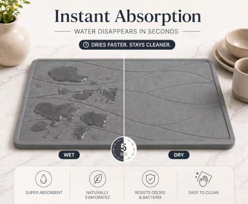 Zanvoo Large Stone Dish Drying Mat for Kitchen Counter, 24"Γ16", Quick Dry Diatomaceous Earth Mat, Non-Slip Drying Pad for Dishes Bottles Cups, Match Any Countertop (Grey) by Zanvoo - Used condition - Image 3