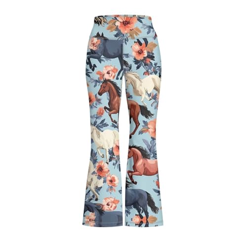 Image of Girls Leggings Floral Print High-Waisted Flared Pants 5-14 Years