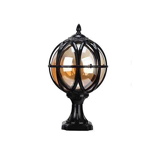 HDMY Lampe de pilier extérieure Globe en aluminium Paysage Luminaire De Luxe Européen Vintage Pays Rustique Externe Imperméable À La Pluie Post Light Prévention de la Rouille Imperméable E27 Jardin Lu