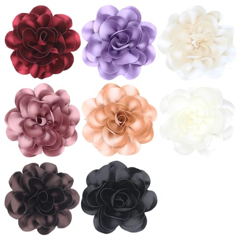 Image of Rose Flower Large Brooch Pin,Vintage Dainty Satin Fabric Camellia Lapel Pins Handmade Big Flower Collar Pins Wedding Party Dance Dress Suit Clothes Accessories Jewelry for Women