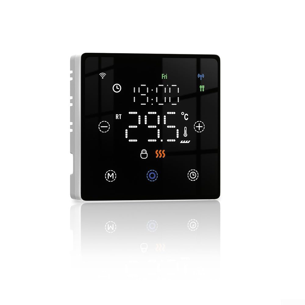 Termostato WiFi que funciona con pilas para caldera de gas o calefacción por suelo, programación semanal programable, aplicación y control de voz (negro)