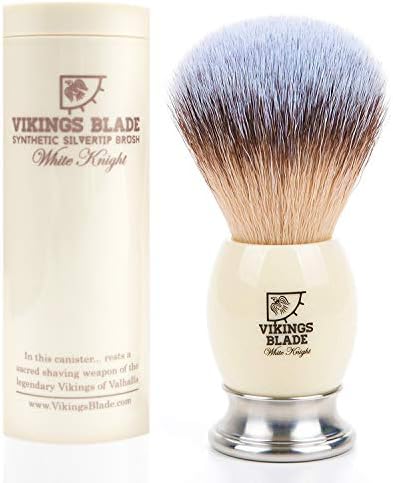 Luxury Shaving Brush for Men by VIKINGS BLADE, Ultra Heavy Acrylic & 316L Steel Handle, Super Strong Knot Backbone, Minimal Shedding, Fast Lather, Extremely Smooth & Plush on Skin (White Knight)